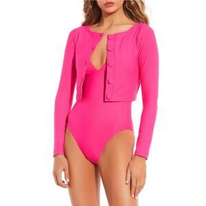 Antonio Melani Hot Pink V Neck One Piece with Swim Cardigan Jacket NEW Size XS